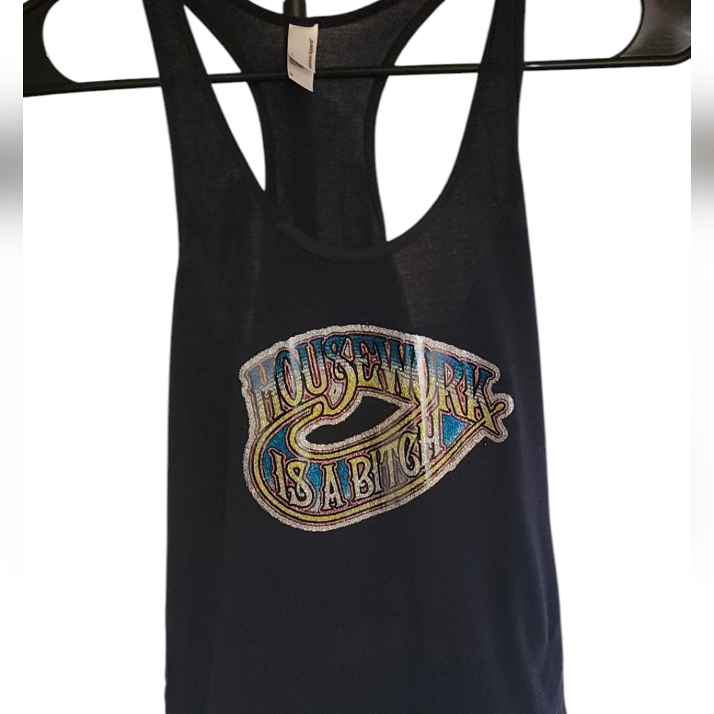 Vintage NOS 1970s glitter vinyl transfer novelty racerback tank